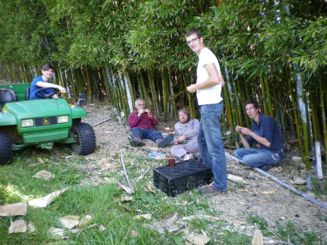 Enjoying a break in the orchard